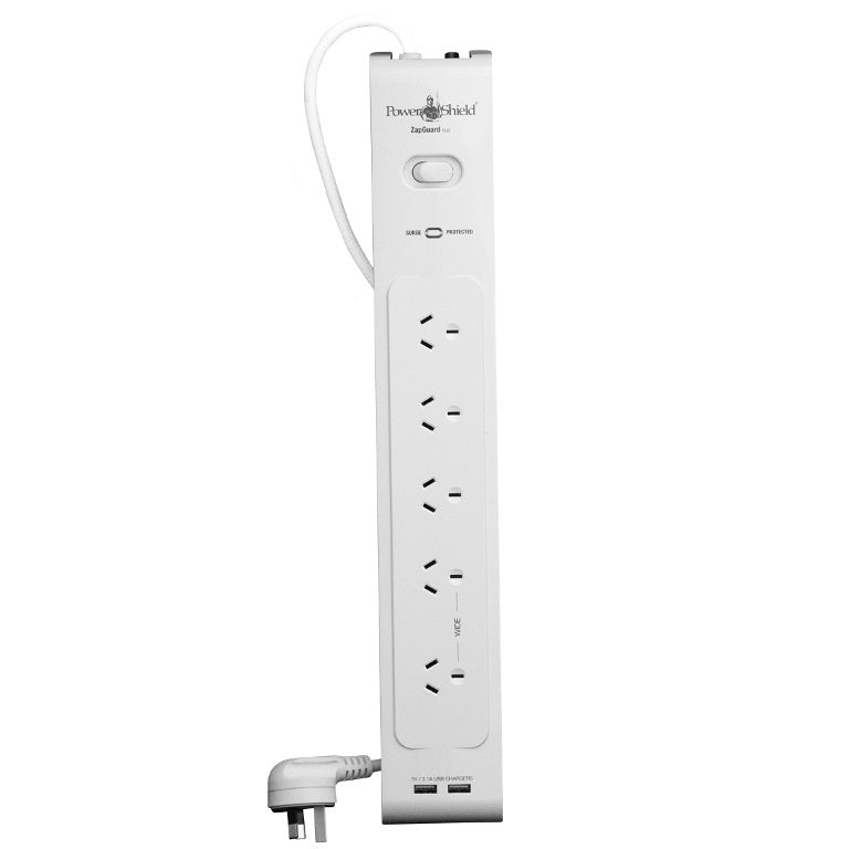 PowerShield PSZ5U2 ZapGuard 5 Way Power Surge Filter Board, 2 x USB Connectors, Wide Spaced Sockets, Wall Mountable, $40,000 Connected Equipment PowerShield PSZ5U2 ZapGuard 5 Way Power Surge Filter Board, 2 x USB Connectors, Wide Spaced Sockets, Wall Mountable, $40,000 Connected Equipment